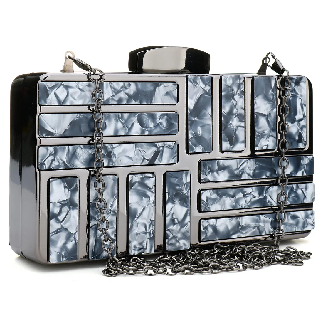 Однотонная акриловая женская сумка клатч с мраморной полосой элегантная на