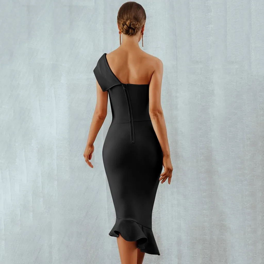 Женское однотонное платье на одно плечо асимметричные вечерние женские платья