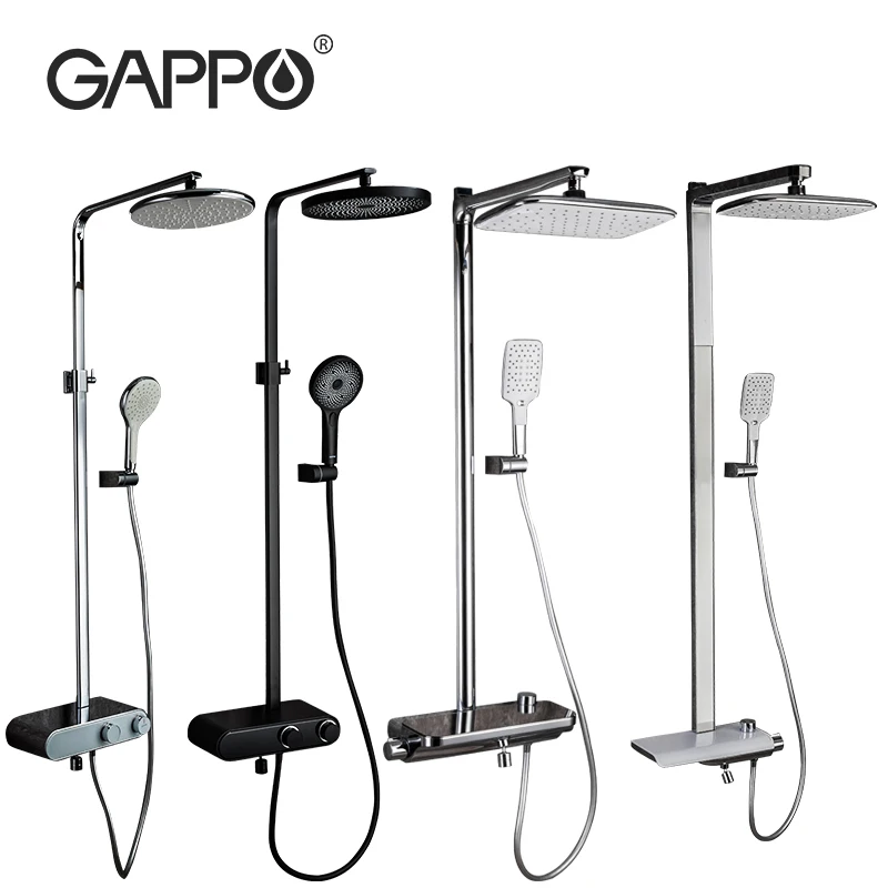 Gappo Shower Faucet Modern Bathroom Rainfall Shower System Brass Black Faucet Mixer Oversized Shelf Shower Save Space G2495