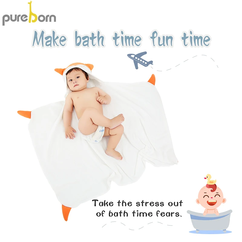 Детское махровое полотенце Pureborn с капюшоном и животным для маленьких мальчиков