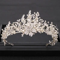 luxury handmade wedding crown baroque rhinestone pearl crystal headband wedding hair accessories floral bridal tiaras headpiece