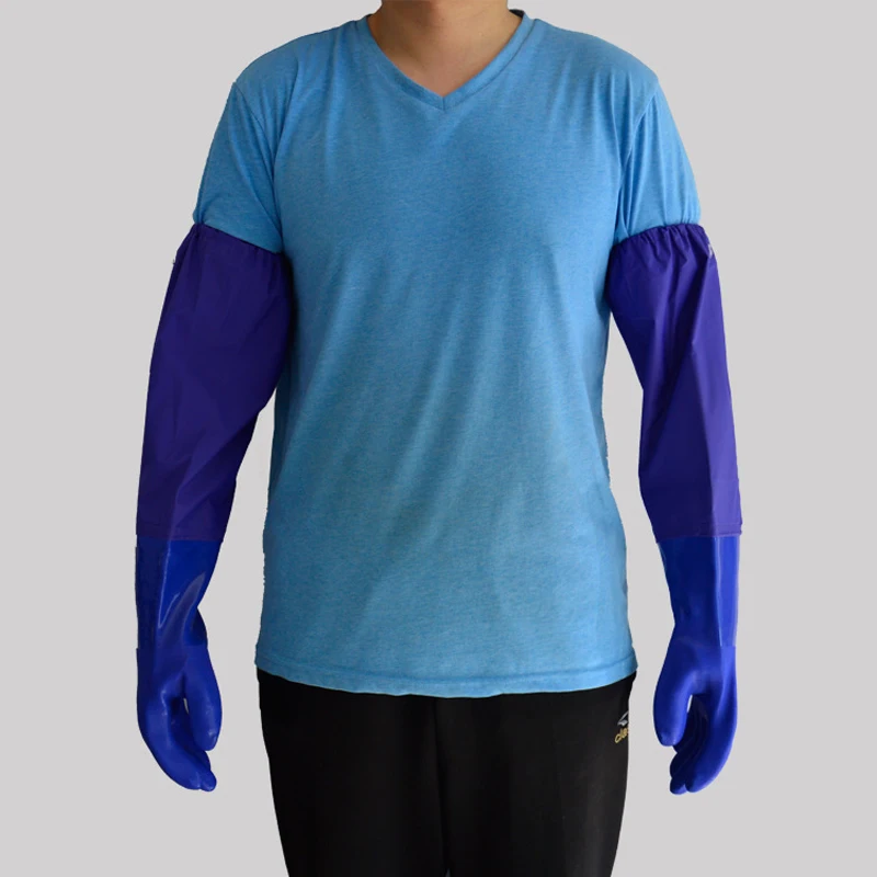 Длинные рукава химические перчатки резиновые рабочие Хлопок облицованный ПВХ