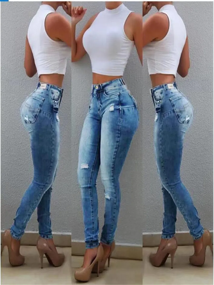 

Sexy Hoge Taille Jeans Vrouw Perzik Push Up Hip Skinny Denim Broek Vriendje Jean Voor Vrouwen Elastische Leggings Blauw jeans