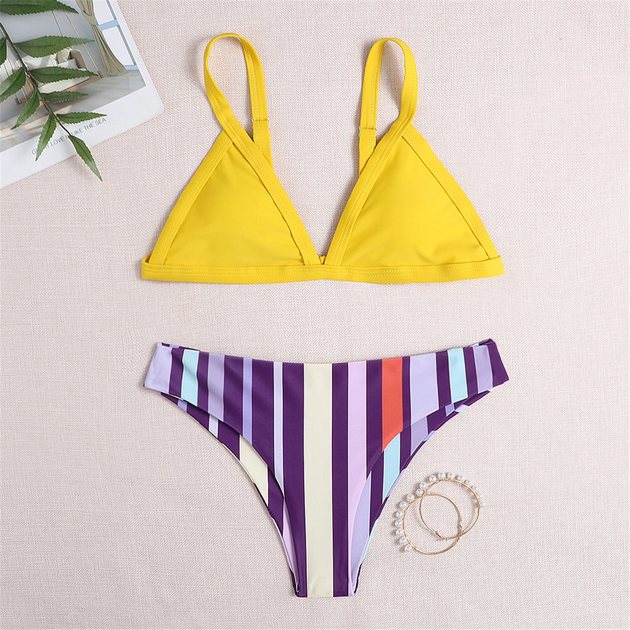 

Sexy Bikinis Geometry Print Swimwear Women Fashion Halter Swimsuit Female Vacation Bandage String Bikini Set Swim Biquini