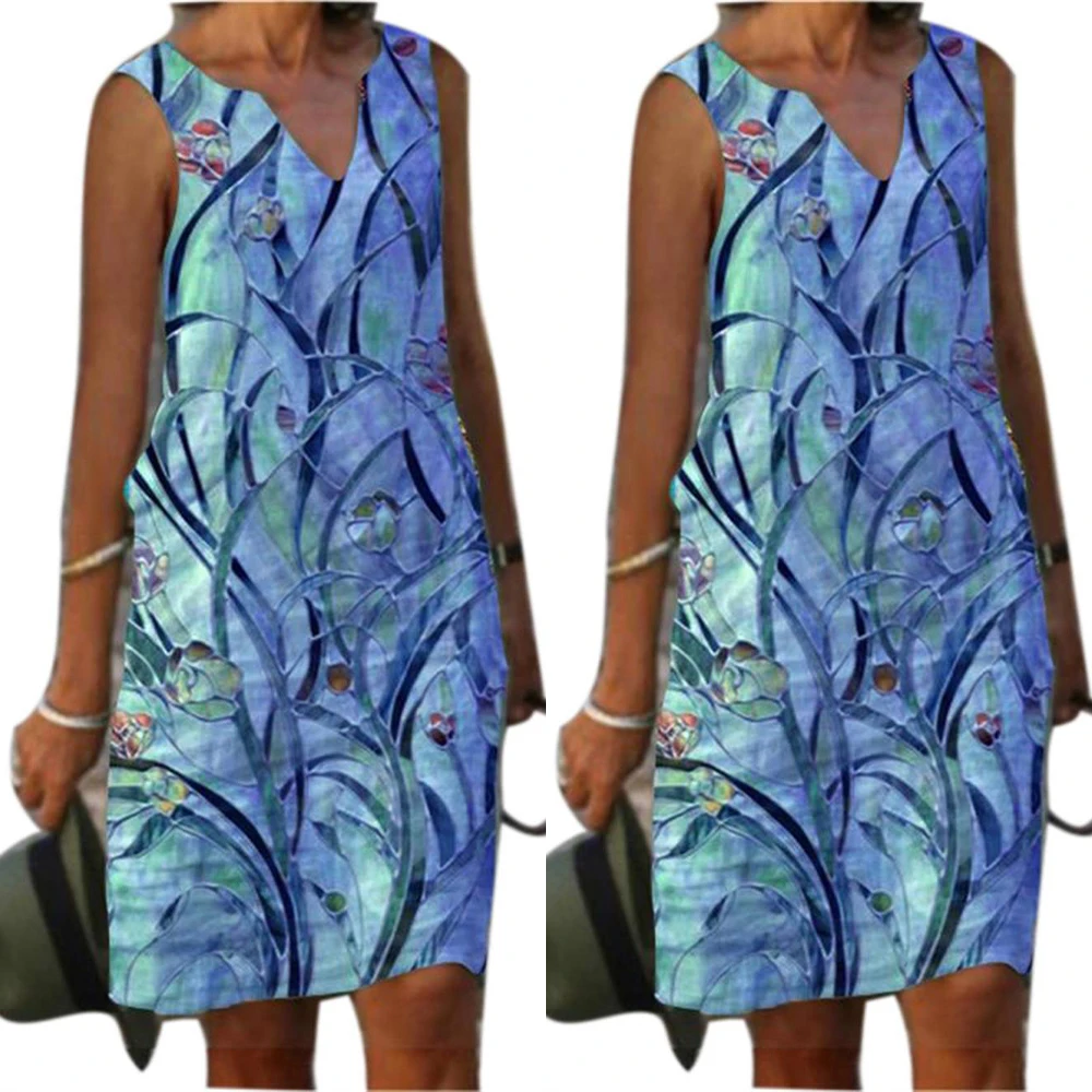

Sleeveless Dress Women 2021 Summer Dress in Orchid Print Floral Casual Mini Vestidos Women's Dress Vest Dress