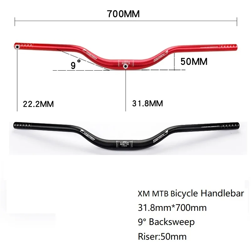 

31.8mm*700mm XM MTB Bicycle Handlebar Riser Handlebar Mountain Bike Rise Handle Bar Thick Tube 9 degree Backsweep Bike Parts