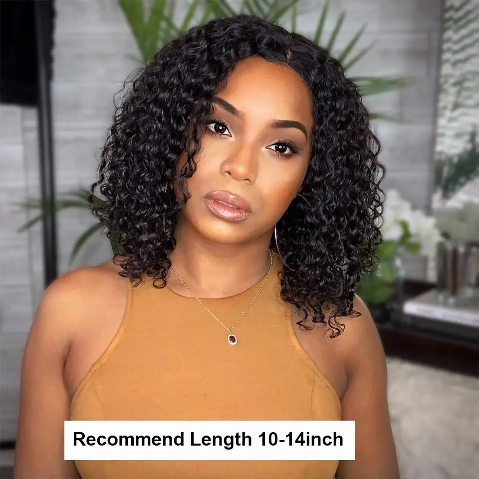 

Natural Color Kinky Curly Bob Wigs Brazilian Remy Human Hair L/T Deep Part Lace Part Wig With Pre Plucked 8-16Inch 150% EUPHORIA