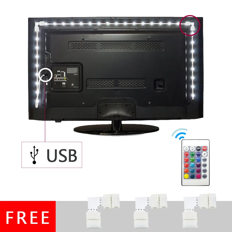 Светодиодная лента гибкая светящаяся 2835SMD для подсветки ТВ 5 В пост. тока 1/2/3/4/5 м |