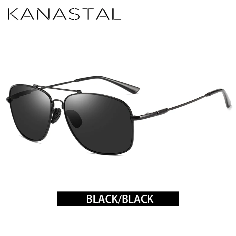 BlackGrey KANASTAL классические Поляризованные Солнцезащитные Для мужчин солнцезащитные очки для женщин, фирменный дизайн, сплав Frame Pilot, поляризационные солнцезащитные очки для вождения, мужские черные UV400 - Цвет линз: BlackGrey