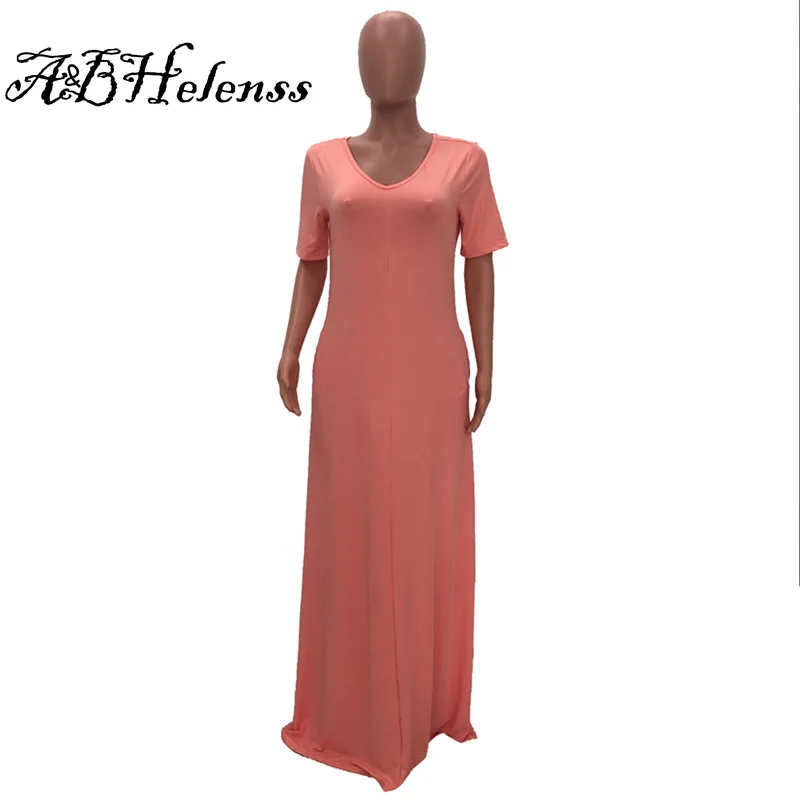 

A&BHelenss Summer Women Plus Size Dress V-neck Elegant Vintage Dresses Short Sleeve Maxi Long Dress