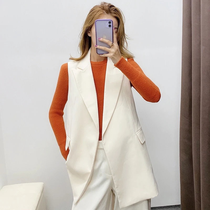

Solid Casual Blazer Vest Women Office Wear Double Breasted Waistcoat Ladies Fashion Pockets Sleeveless Jacket Coats