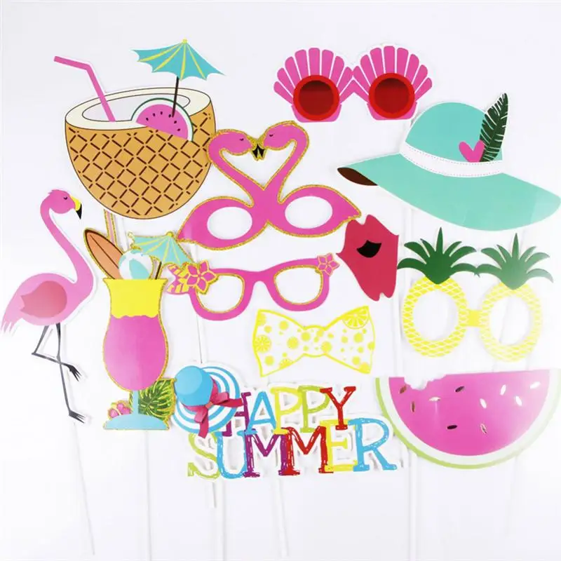 12 шт Гавайская Вечеринка фото реквизит набор Фламинго пляж украшение бумага