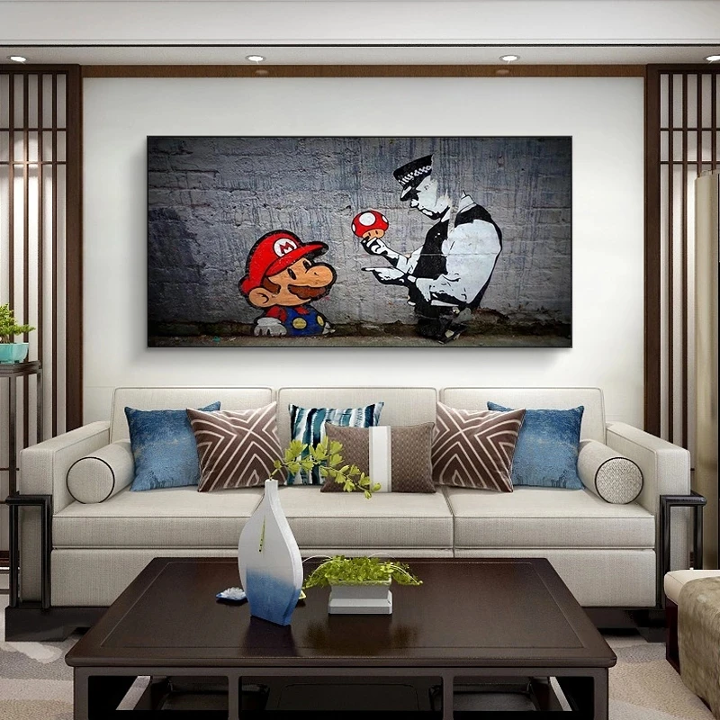 Художественная картина в стиле граффити Марио маслом на холсте плакат и принты