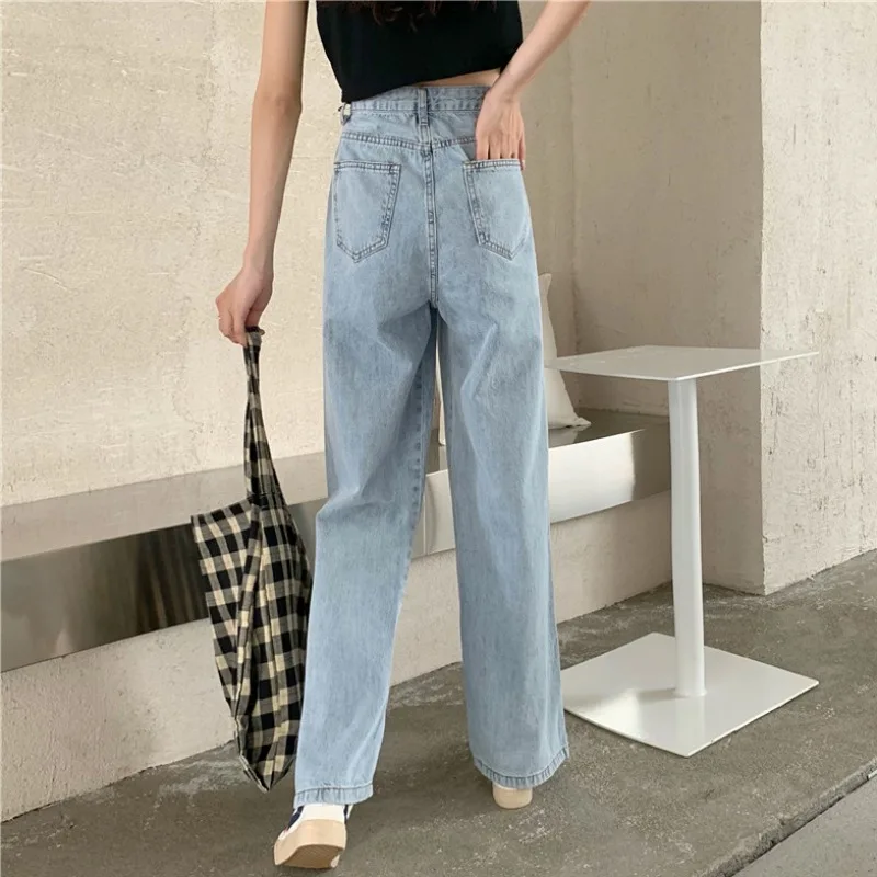 

Light-Colored High Waist Slimming Jeans for Women 2021 Early Spring New Versatile Loose Split Wide-Leg Pants Student Fashion