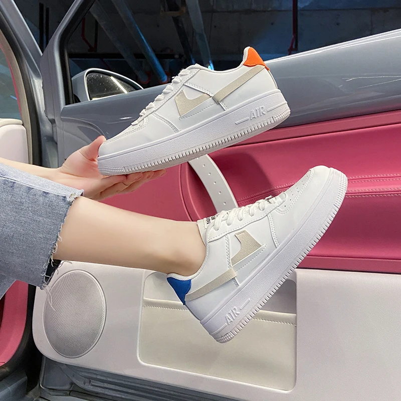 

2021 New Casual Sneakers Women Summer Leather Fashion Breathable White Flats Shoes Board Female Platform Vulcanized Footwear