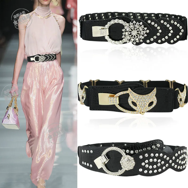 Wholesale high-end rhinestone inlay wide waist seal Joker fashion decorative elastic belt skirt factory outlet SW353