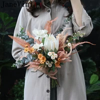 janevini retro white protea wedding bouquet fleurs mariage 2022 vintage artificial bridal hochzeit blumen bride bouquet flower