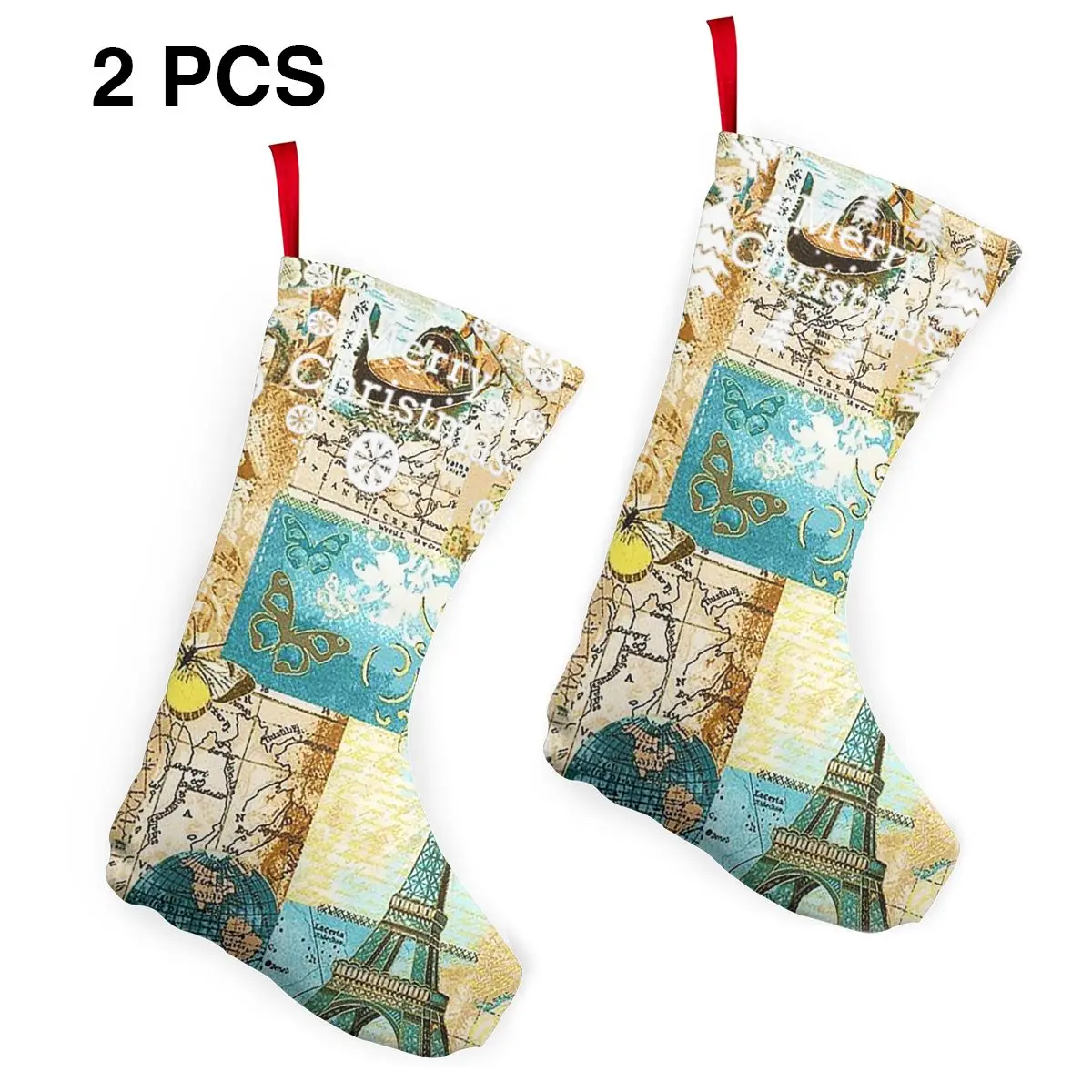 

Винтажный пейзаж морского Парижа, рождественские чулки, домашний декор, рождественские подвесные сумки, украшения для рождественской елки,...