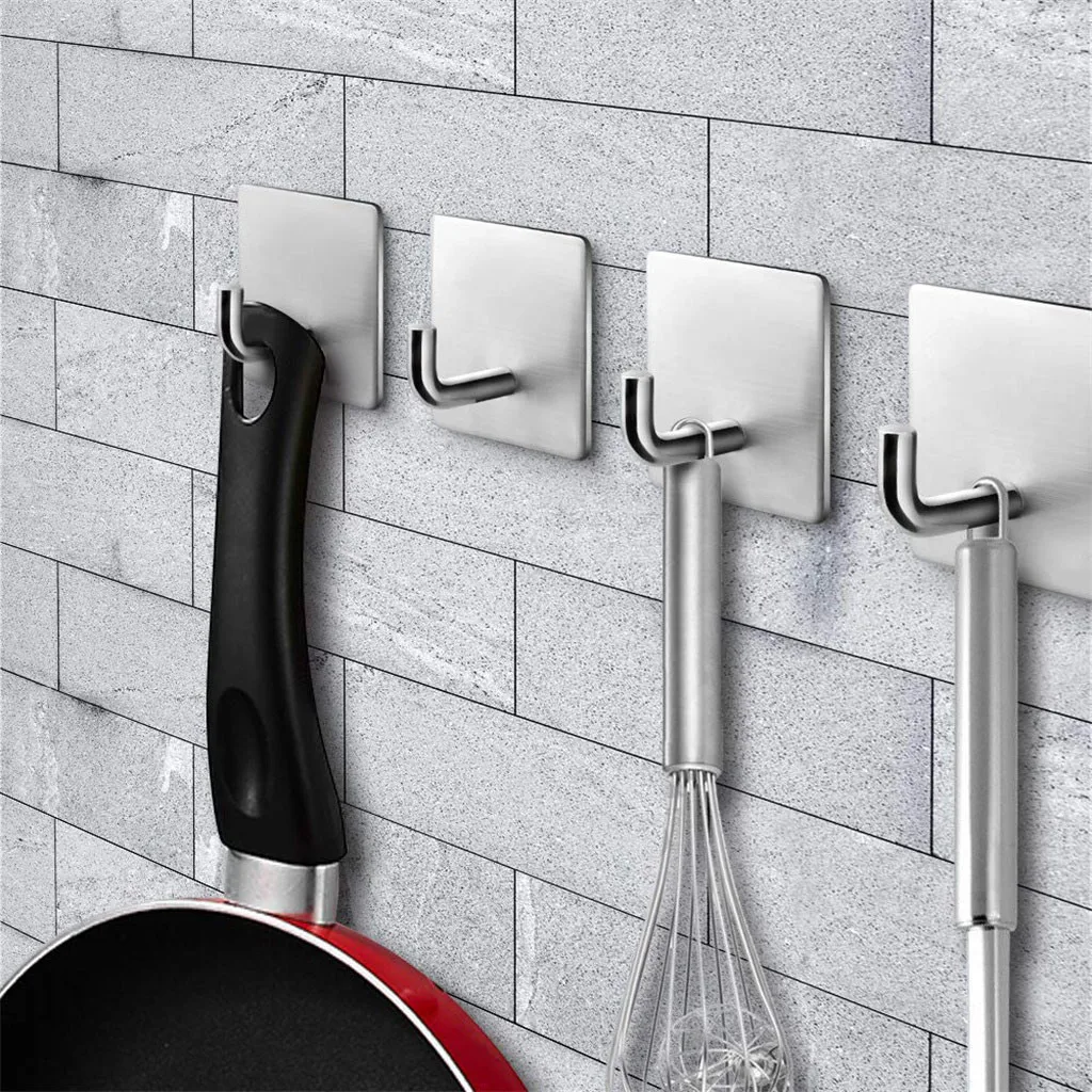 4 шт. Серебряный самоклеющийся домашний кухонный настенный держатель для