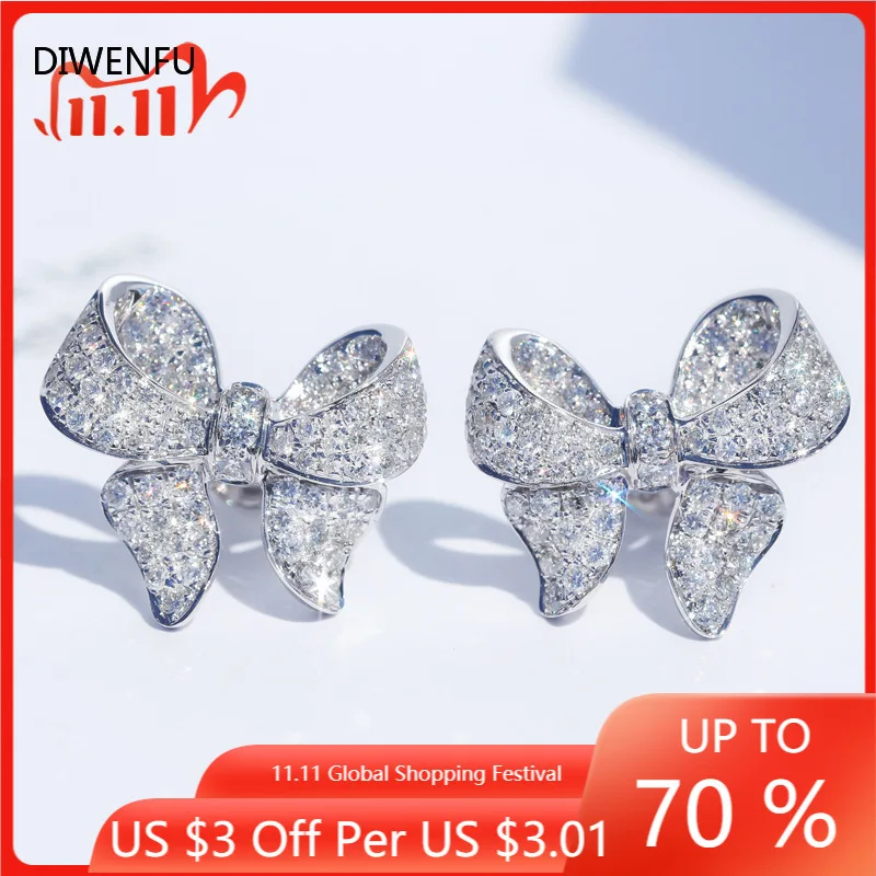 

S925 Sterling Silver Diamond Jewelry Stud Earrings for Women Bowknot Gift Cute/Romantic Luxury Wedding Silver Earrings for Women