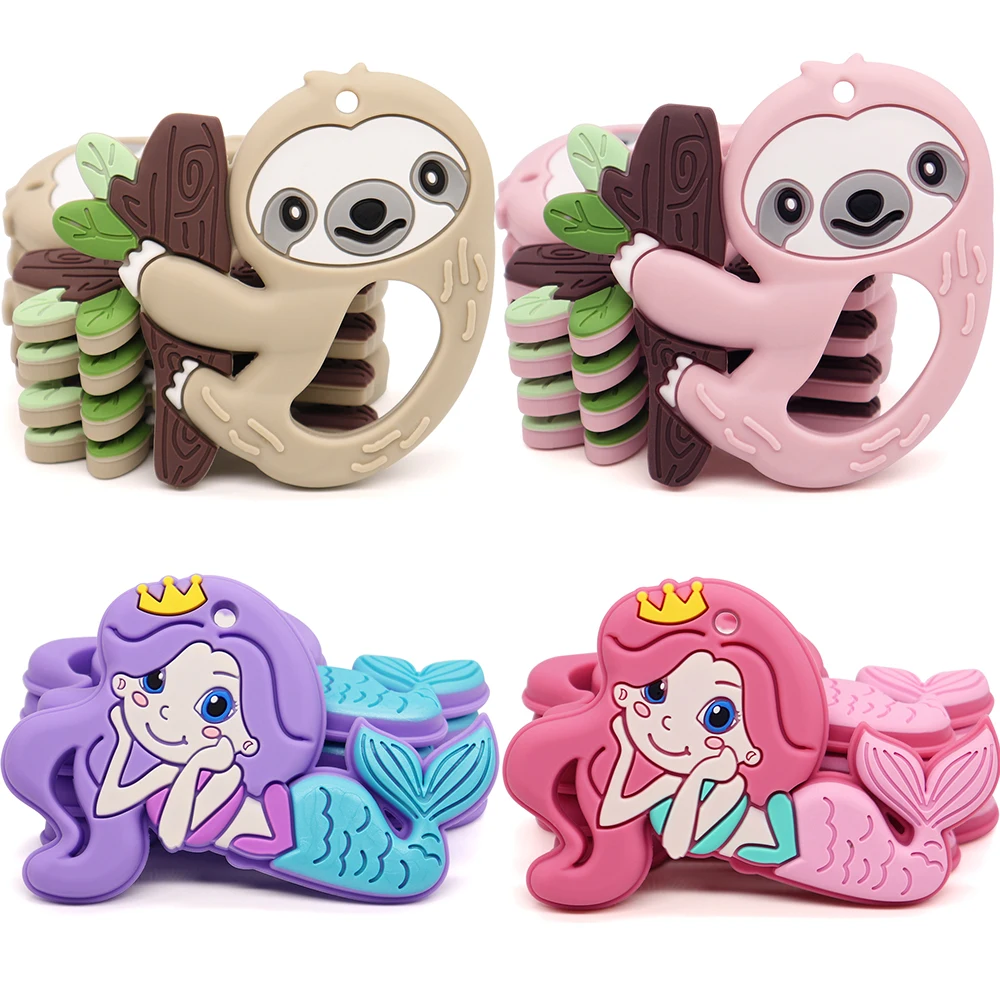 

New Baby Teether 1PCS Mermaid Sloth Cartton Cute Animal Shape Chewing Pandent Accessories DIY Jewelry Pacifier Clip Teething Toy