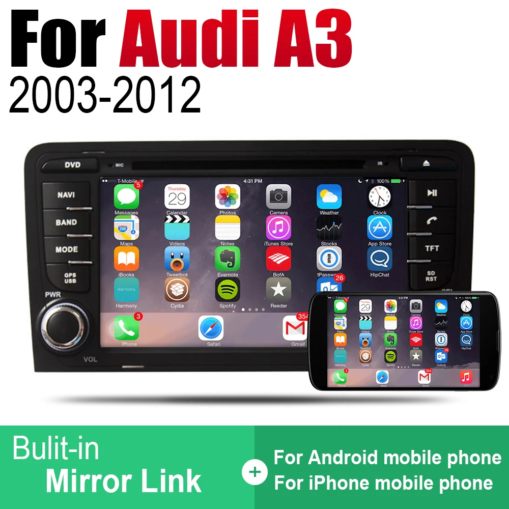 Автомобильный мультимедийный плеер 2 Din Android радио для Audi A3 8P 2003 ~ 2012 MMI DVD GPS Navi