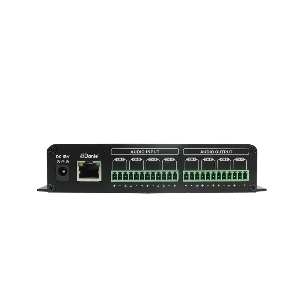 Dante аудио IP сети мини 4 в 4 out конвертер/передатчик с винтами регулировки громкости, поддерживает POE или 12 В DC источник питания