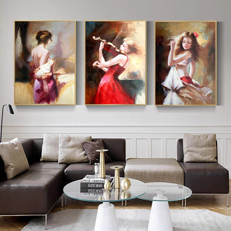 Картины на холсте с изображением девушки играющей скрипке романтический танцор
