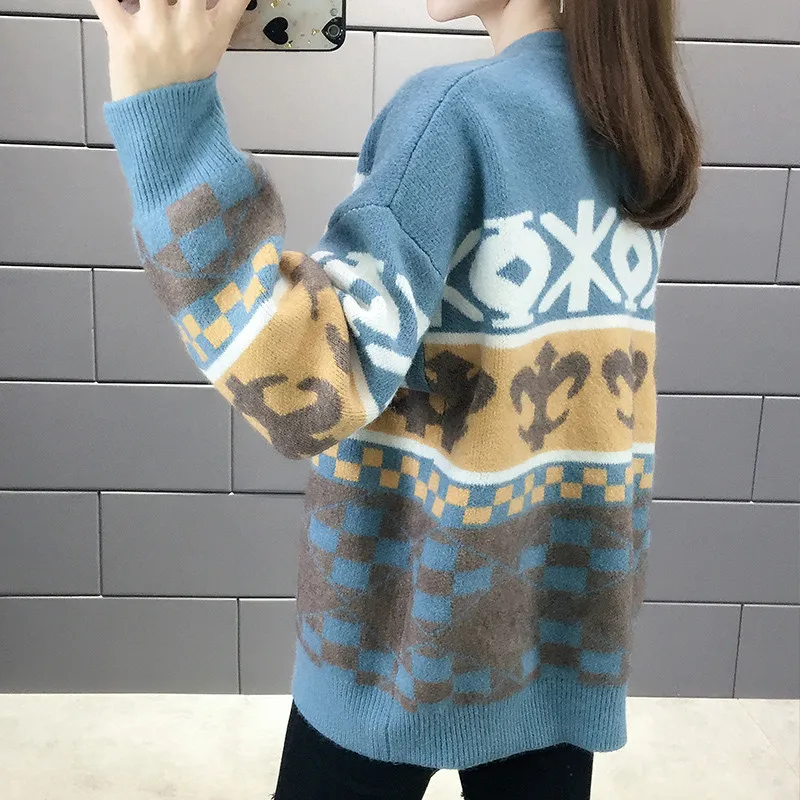 

Spring Autumn Sweater Coat 2020 Korean Loose Long-sleeved V-neck Knitted Cardigan Women's Tops Large Size Sweaters Jackets Y415