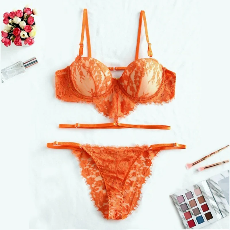 Сексуальный бюстгальтер с цветочным рисунком Прозрачное нижнее белье стринги