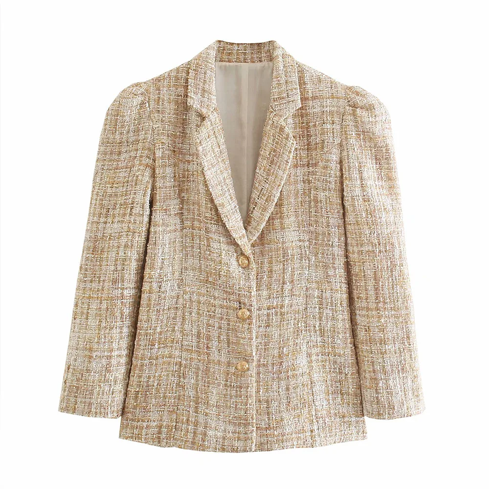 

Женский однобортный твидовый Блейзер, винтажный пиджак с длинным рукавом, шикарный топ, осень 2021