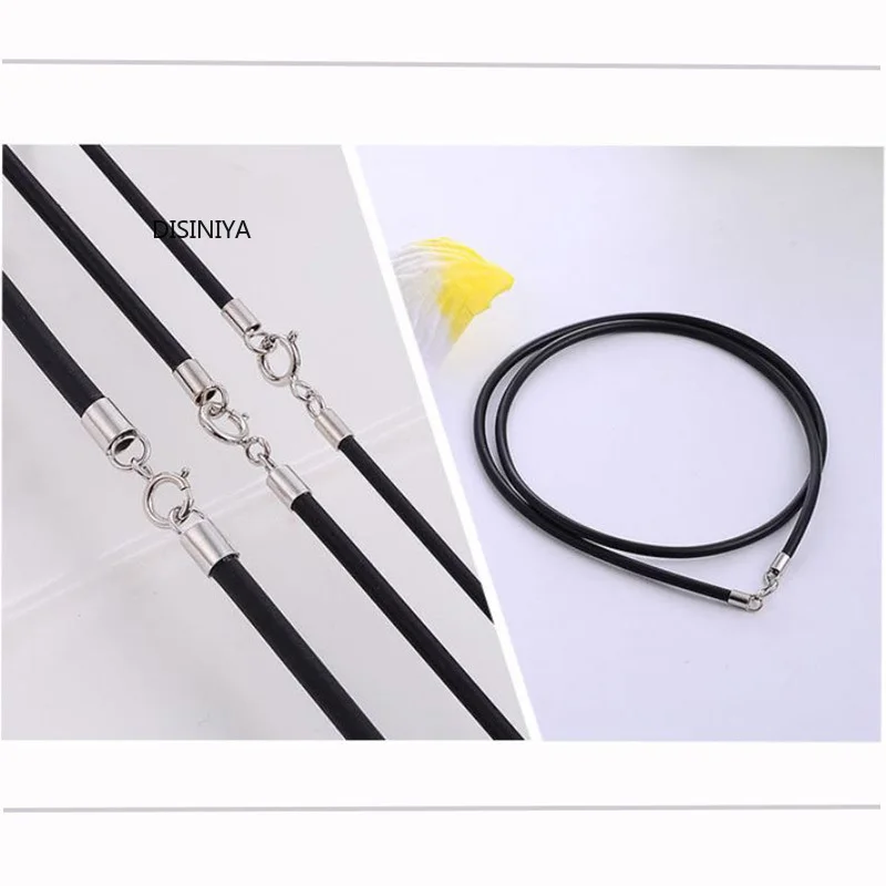 Черный кожаный шнурок из резины колье чокер стерлингового серебра 925 пробы с