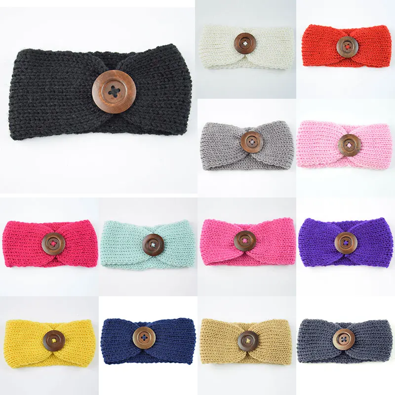 Детская вязаная повязка на голову пуговице для маленьких девочек ушам теплее