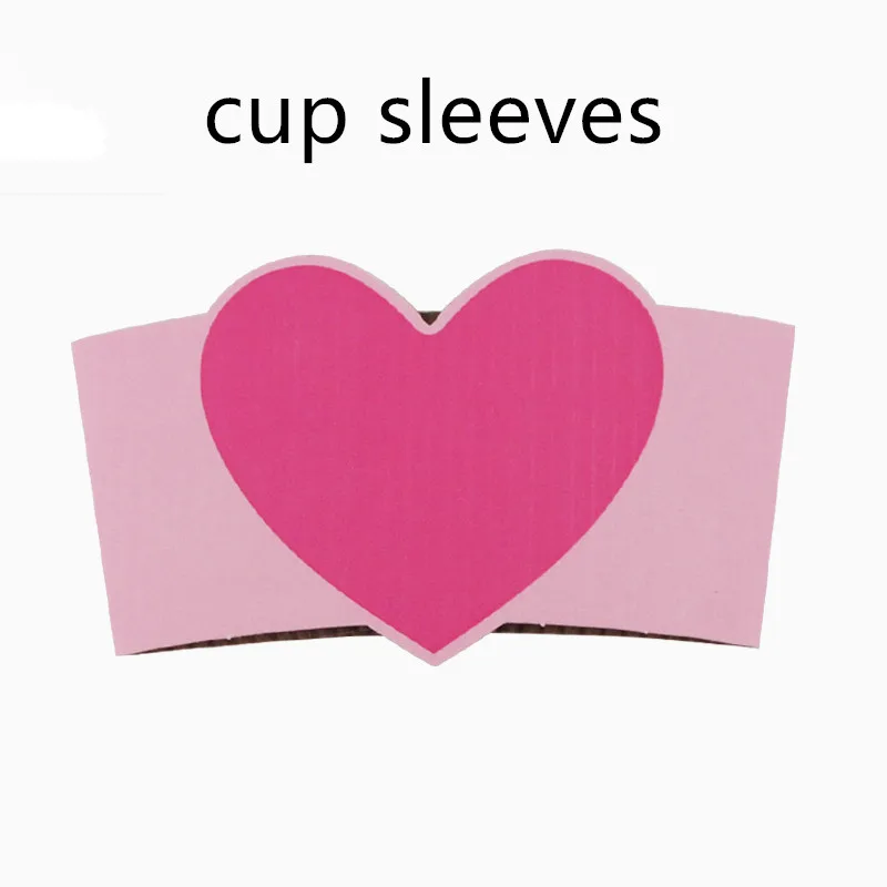 pink cup sleeves 50 шт. Высокое Качество бусины в форме сердца крафт-бумага изотермическая чашка крышка 400 мл 12 унций одноразовый для кофе чая холодной чашки для горячих напитков с крышками - Цвет: pink cup sleeves