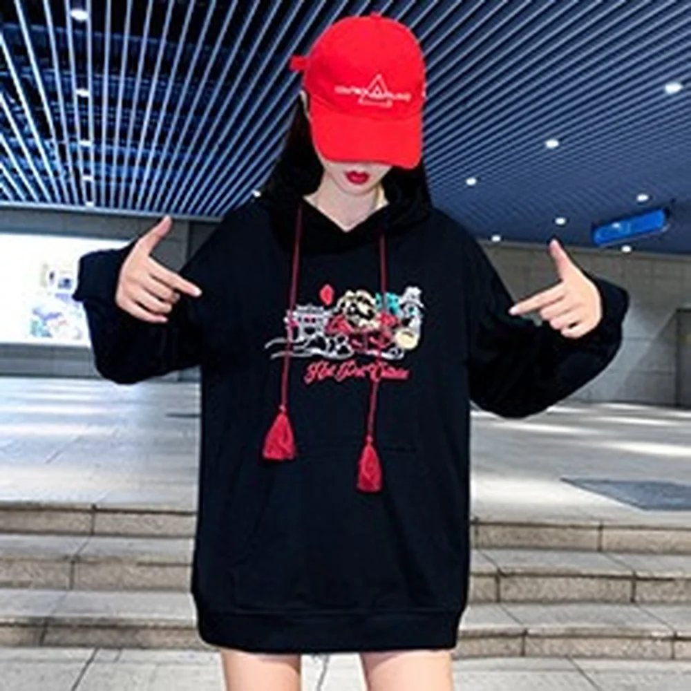 

Donsignet Fashion Women's Sweater Casual Round Neck Pullover National Tide Printing Loose Oversized Knitted Long Sleeve Sweater