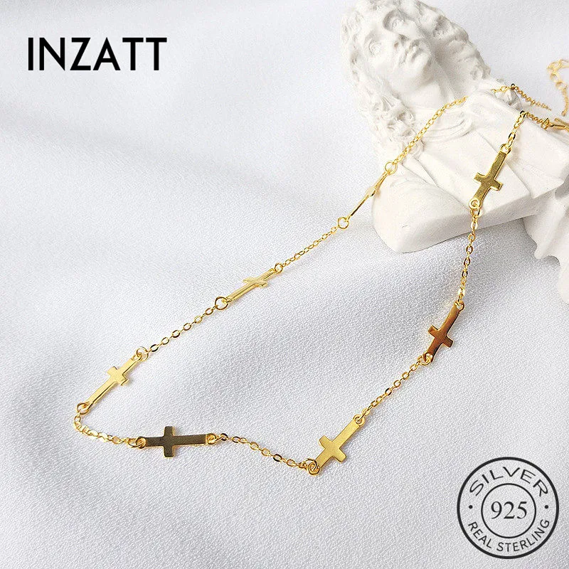INZATT настоящее 925 пробы серебро минималистичный крест подвеска ожерелье для