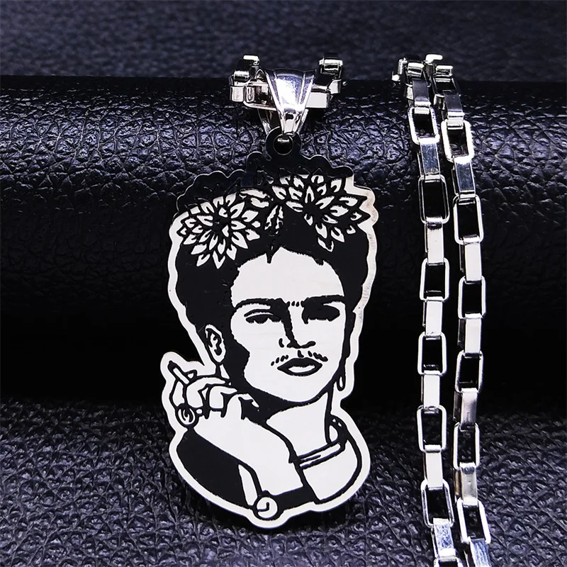 

Stainless Steel Mexican Female Painter Chain Necklaces Silver Color Choker Necklace jewlery acier inoxydable bijoux N4061S06