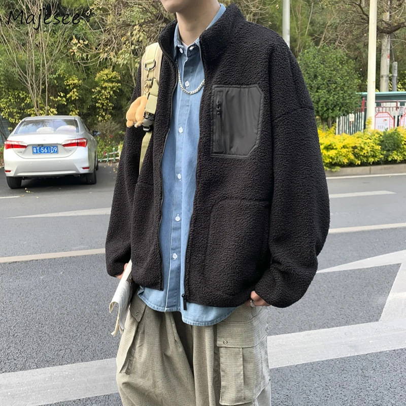 

Men Parkas Lambswool Thick Mens Cargo Coat Jacket Overall Couple Unisex Streetwear Casual Preppy All-match Loose Trendy 2021 New