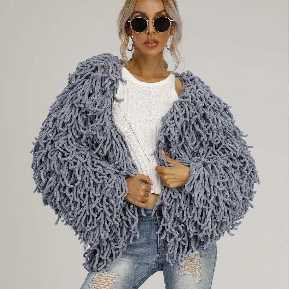 

Donsignet Autumn Winter New Wool Tassel Sweater Coat for Women Personalized Weaving Hollow Out Women's Blouse