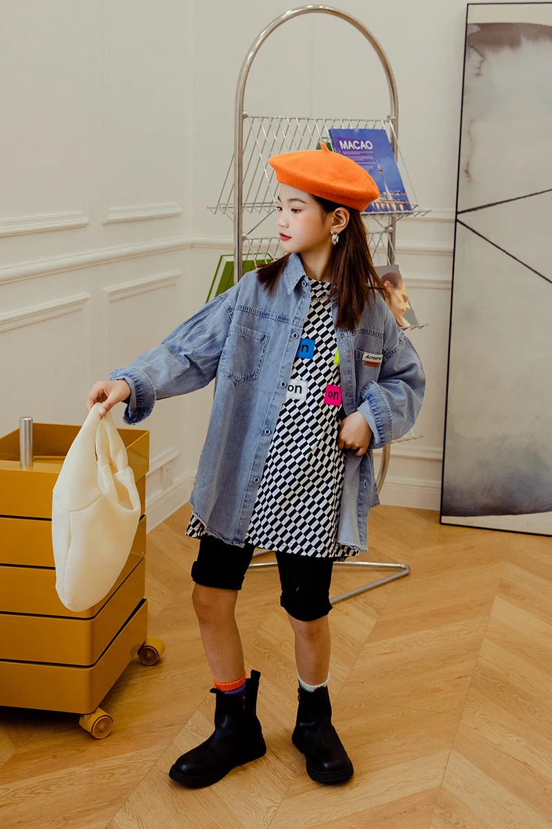 

Children's clothing children's long-sleeved shirt 2021 new spring tide boys and girls washed cotton denim shirt top