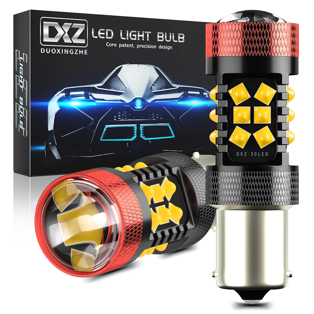 

DXZ 2pcs Canbus 1156 S25 BA15S P21W LED 1200LM 30-SMD 12V Car LED Turn Signal Reverse Brake Light Bulb BAU15S PY21W Lens LED