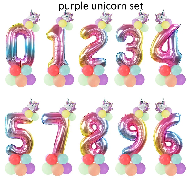 

14pcs/set 32inch Rainbow Number Balloons With Gold Crown Unicorn Party Foil Balloon Birthday Party Decorations Kids Globos