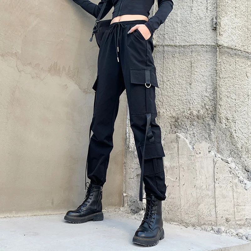 

TVVOVVIN Cargo Pants Women's Spring 2021 Personalized Drawstring Straight Trousers Elastic Waist Cool Fashion Women's Pants UKL5