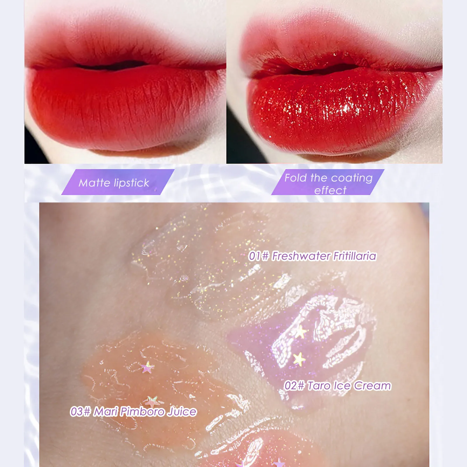 

Transparent Water Glossy Gloss Star Rhinestone Pearly Mirror Natural Dried Flowers Temperature Change Lip Gloss Makeup 2.5ml #2