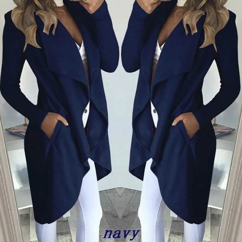 Осенне зимний женский тонкий длинный плащ с отворотом модный вязаный стеганый