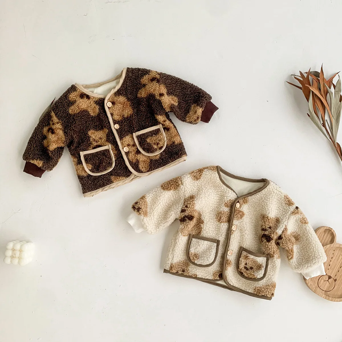 

2021 Autumn Baby Clothes Newborn Long Sleeve Cartoon Bear Jumpsuit Plush Coat Infants Boy Girls Bodysuit Outwear 0-24 Months