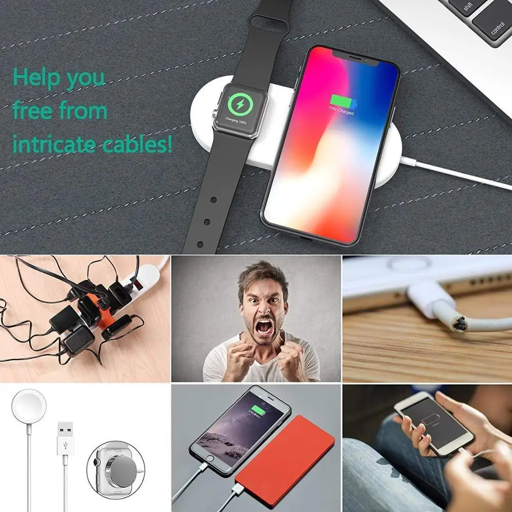 2 в 1 беспроводная зарядная панель для Apple Watch Fast Qi Phone настольная Беспроводная зарядная док-станция для iPhone 11 Pro XS Max XR X 8