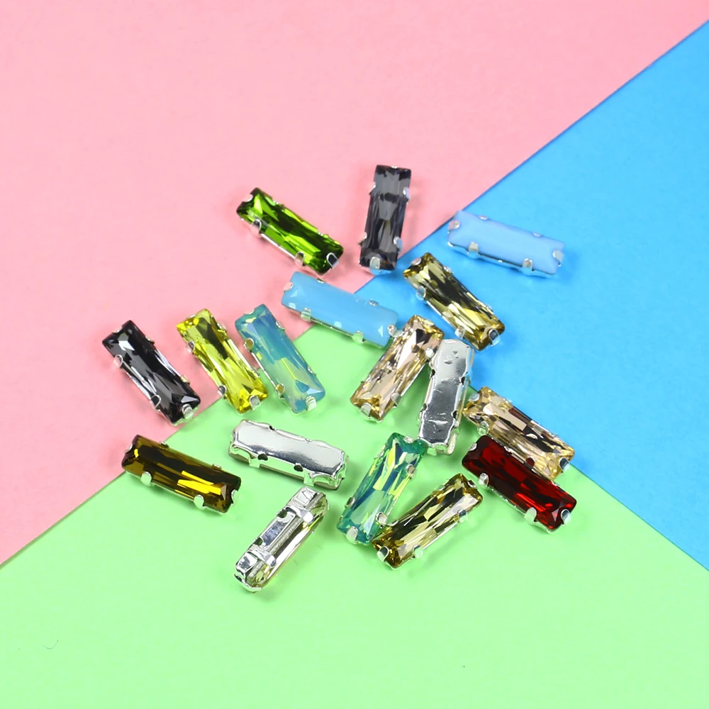 50 шт. прямоугольные настройки серебряных когтей разноцветные стеклянные