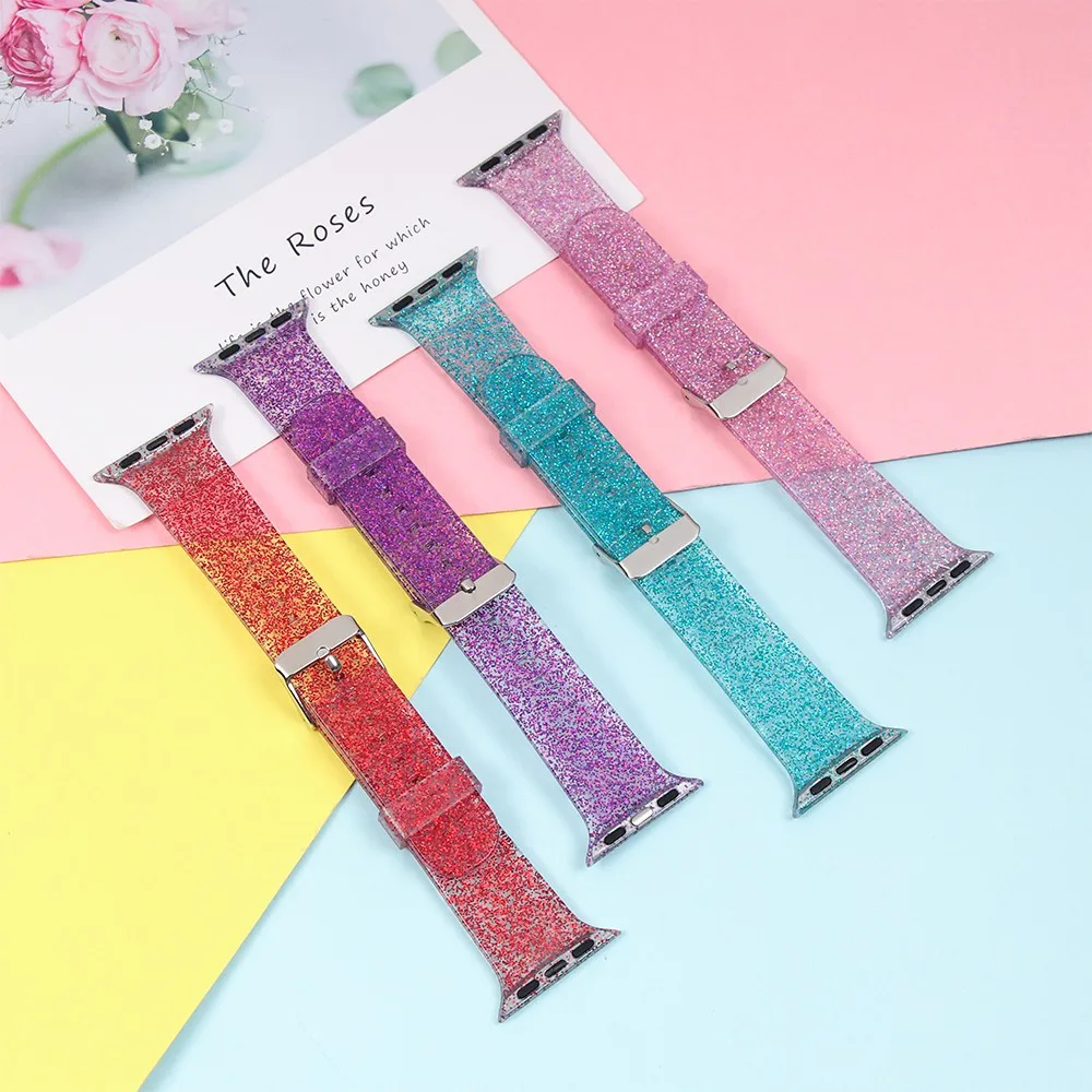 Glitter Strap For Apple Watch Strap 44MM 40MM 45MM 41MM iwatch 38MM 42MM Transparent Women Bracelet Apple Watch Series 7 3 5 6SE