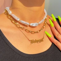 new babygirl letter chain baroque irregular pearl choker necklaces for gold color metal clavicle chain fashion statement jewelry
